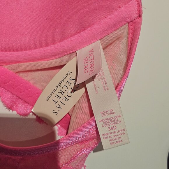 Victoria's Secret 34D Bra Body by Victoria Racerback Lace BRIGHT HOT PINK NWT - Picture 5 of 8